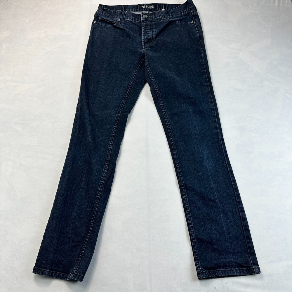 RUDE Jeans Women 30x32 Blue Denim Dark Wash Stretch Slim Straight Leg Streetwear